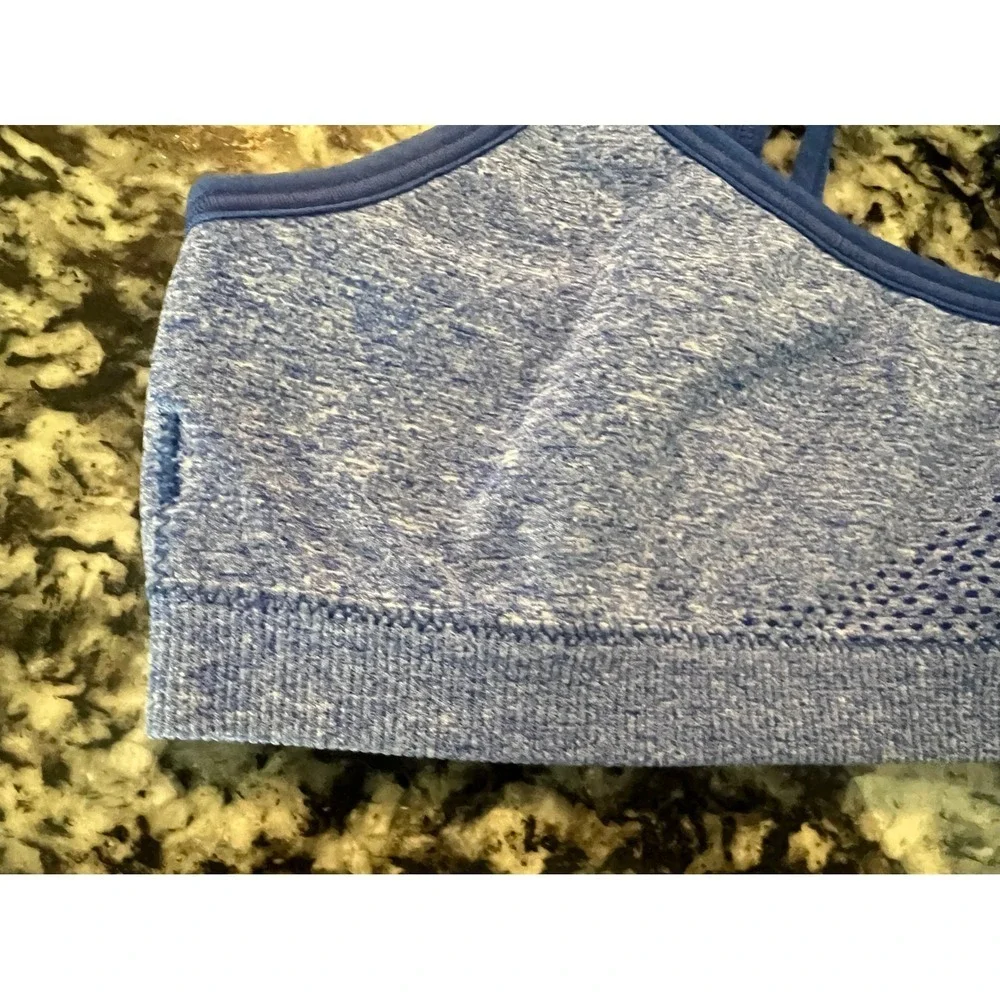 Hanes Women Blue Heathered Strappy Seamless Sports Bra Size Large